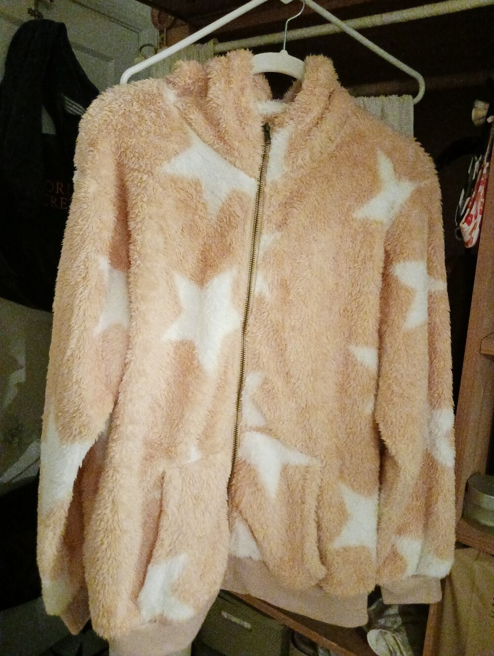 Star-Print Hooded Sherpa Jacket Cozy Zip Hoodie - Picture 6 of 15